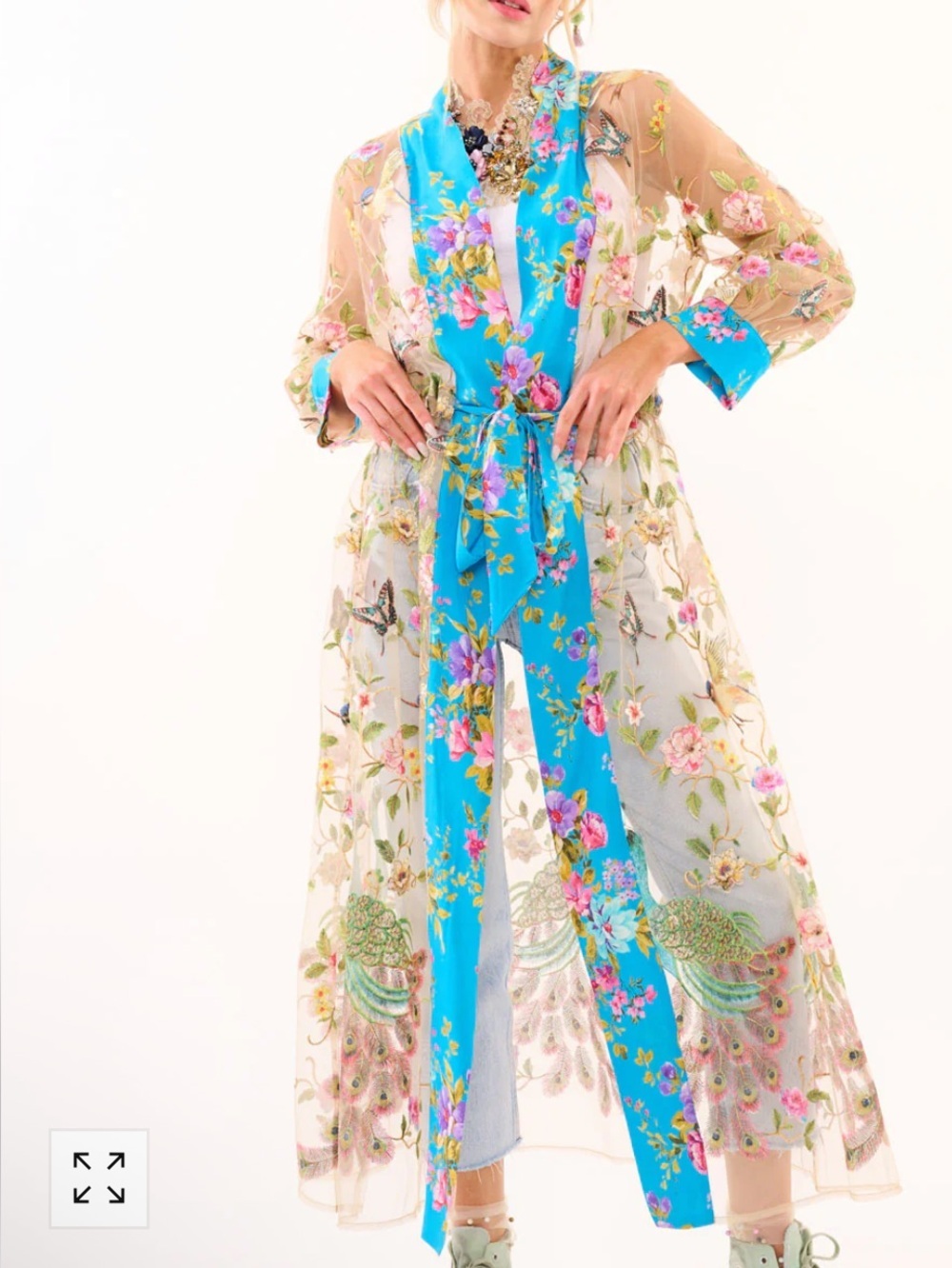 Aratta Silent Journey Garden Of Eden Embroidered Mesh Duster NWT